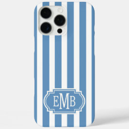 Blaue und weiße monogrammierte Streifen iPhone 16 Pro Max Hülle
