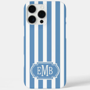 Blaue und weiße monogrammierte Streifen iPhone 16 Pro Max Hülle