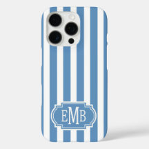 Blaue und weiße monogrammierte Streifen