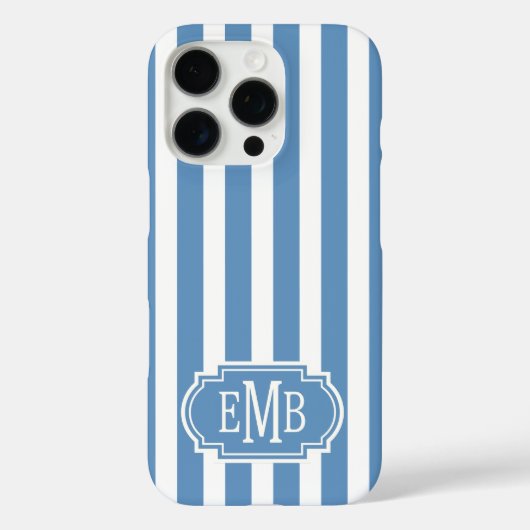 Blaue und weiße monogrammierte Streifen Case-Mate iPhone Hülle (Rückseite)