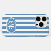 Blaue und weiße monogrammierte Streifen Case-Mate iPhone Hülle (Rückseite (Horizontal))