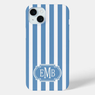 Blaue und weiße monogrammierte Streifen Case-Mate iPhone Hülle