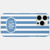 Blaue und weiße monogrammierte Streifen Case-Mate iPhone Hülle (Rückseite (Horizontal))