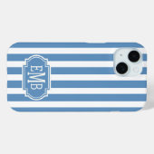 Blaue und weiße monogrammierte Streifen Case-Mate iPhone Hülle (Rückseite (Horizontal))