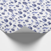 Blaue und weiße Muscheln Geschenkpapier (Ecke)