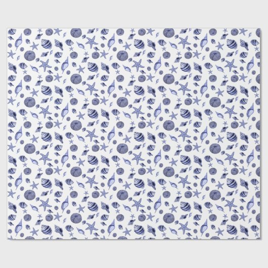 Blaue und weiße Muscheln Geschenkpapier (Flach)