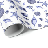Blaue und weiße Muscheln Geschenkpapier (Rolleneckpunkt)