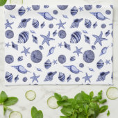 Blaue und weiße Muscheln Geschirrtuch (Gefaltet)