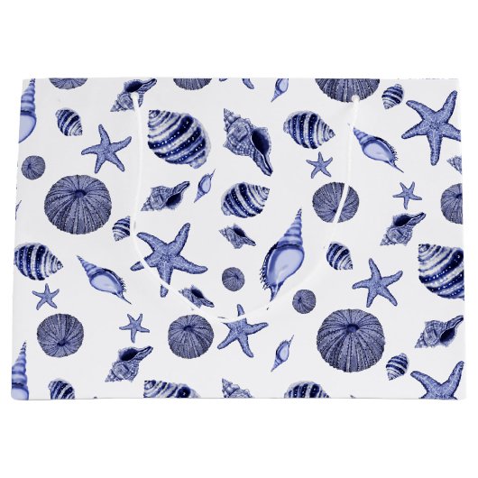 Blaue und weiße Muscheln Große Geschenktüte (Vorderseite)