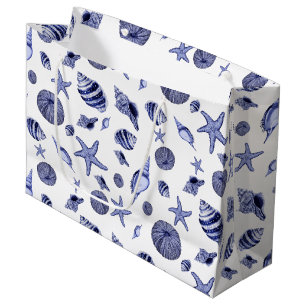 Blaue und weiße Muscheln Große Geschenktüte