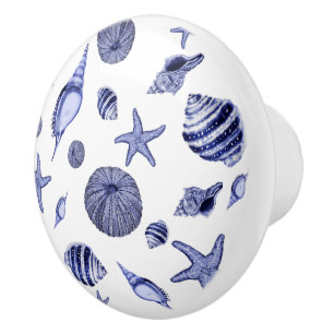 Blaue und weiße Muscheln Keramikknauf