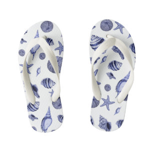 Blaue und weiße Muscheln Kinderbadesandalen