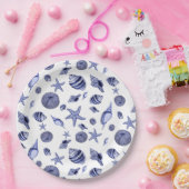 Blaue und weiße Muscheln Pappteller (Party)