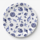 Blaue und weiße Muscheln Pappteller (Vorderseite)