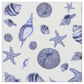Blaue und weiße Muscheln Stoff (Nahaufnahme)