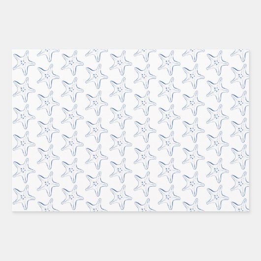 Blaue und weiße Muscheln und Streifen Geschenkpapier Set (Vorderseite 3)