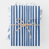 Blaue und weiße Muscheln und Streifen Geschenkpapier Set (Beispiel)