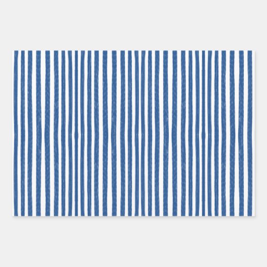 Blaue und weiße Muscheln und Streifen Geschenkpapier Set (Vorderseite)