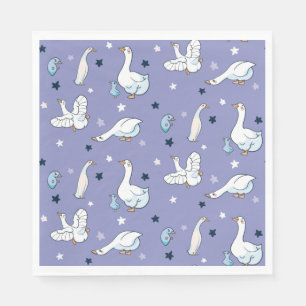 Blaue und weiße Muttergänse und Baby Gänsemuste Serviette