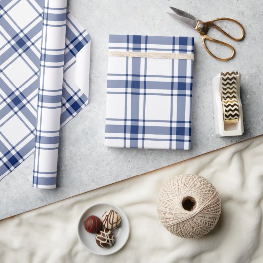 Blaue und weiße Nautikplaid Geschenkpapier (Kunsthandwerk)