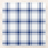 Blaue und weiße Nautikplaid Glasuntersetzer (Vorderseite)