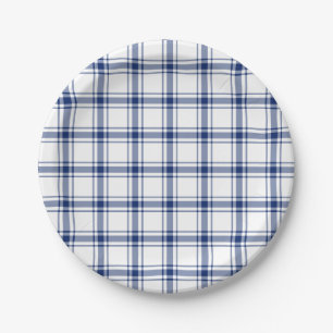 Blaue und weiße Nautikplaid Pappteller