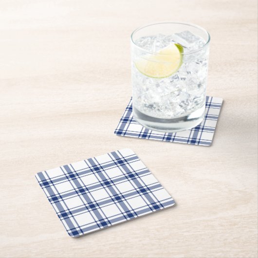 Blaue und weiße Nautikplaid Rechteckiger Pappuntersetzer (Vor Ort)