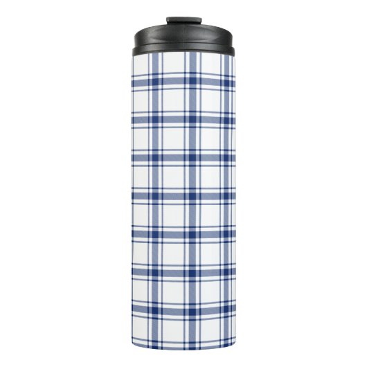Blaue und weiße Nautikplaid Thermosbecher (Vorderseite)