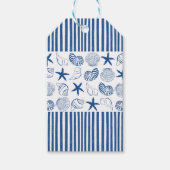 Blaue und weiße Nautikstreifen und Muscheln Geschenkanhänger (Vorderseite)