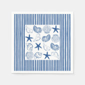 Blaue und weiße Nautikstreifen und Muscheln Serviette (Vorderseite)