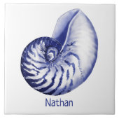 Blaue und weiße Nautilus mit Namen Keramik Fliesen (Vorderseite)