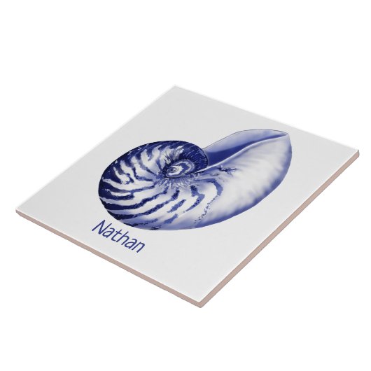 Blaue und weiße Nautilus mit Namen Keramik Fliesen (Seite)