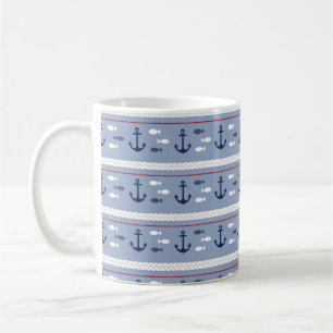 Blaue und weiße nautische Anker Kaffeetasse