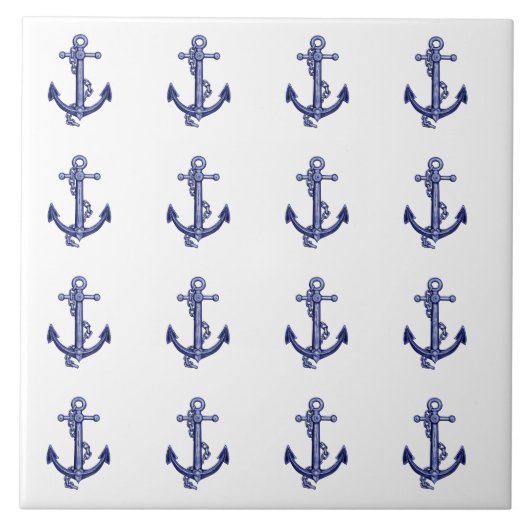 Blaue und weiße nautische Anker Keramik Fliese (Vorderseite)