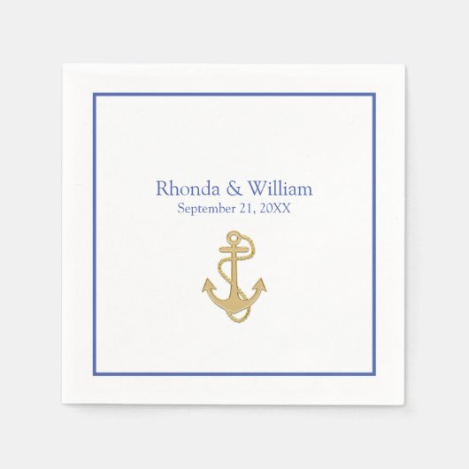 Blaue und weiße Nautische Hochzeit Serviette (Vorderseite)