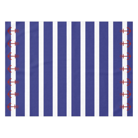 Blaue und weiße nautischstreifen mit roten Ankern Tischdecke (Vorderseite (Horizontal))