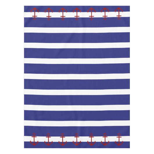 Blaue und weiße nautischstreifen mit roten Ankern Tischdecke (Vorderseite)