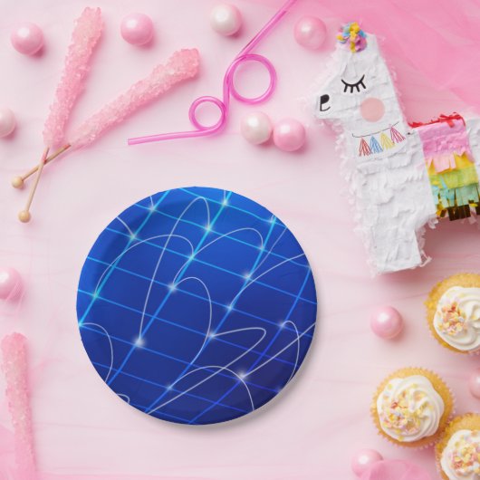 Blaue und weiße Netzwerkverbindungen Pappteller (Party)