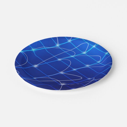 Blaue und weiße Netzwerkverbindungen Pappteller (Schrägansicht)