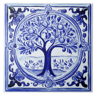 Blaue und weiße Obstbaum-Mittelmeer-Volks kunst Fliese