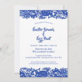 Blaue und weiße Ostern Bunny Brunch Egg Hunt Einladung (Rückseite)