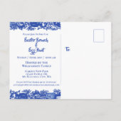 Blaue und weiße Ostern Bunny Brunch Egg Hunt Einladungspostkarte (Rückseite)