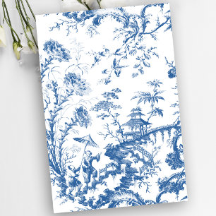 Blaue und weiße Pagode im Vintage-Chinoiserie-Stil Seidenpapier