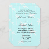 Blaue und weiße Palmen Hochzeiten Einladung (Vorne/Hinten)