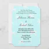 Blaue und weiße Palmen Hochzeiten Einladung (Vorderseite)