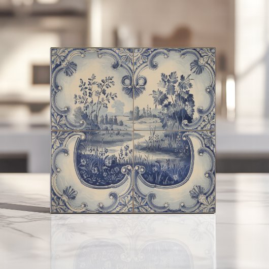 Blaue und weiße Pastorale Landschaft Fliese