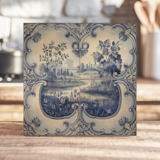 Blaue und weiße Pastorale Landschaft Fliese