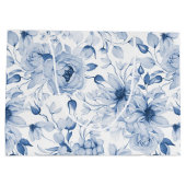 Blaue und weiße Peonys und Blüten Wasserfarbe Große Geschenktüte (Rückseite)