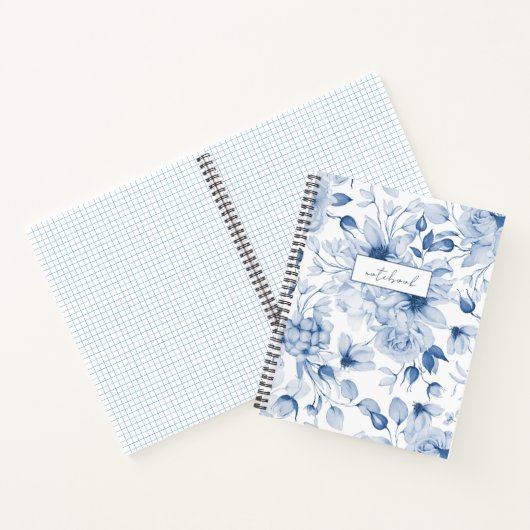 Blaue und weiße Peonys und Blüten Wasserfarbe Notizblock (Innenseite)