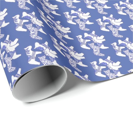 Blaue und weiße PferdePackpapier Geschenkpapier (Rolleneckpunkt)